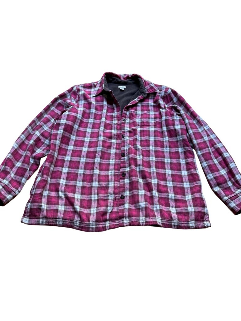 VTG LLBean Size L White Red Brown Plaid Fleece Lined Button Shirt Jacket Shacket
